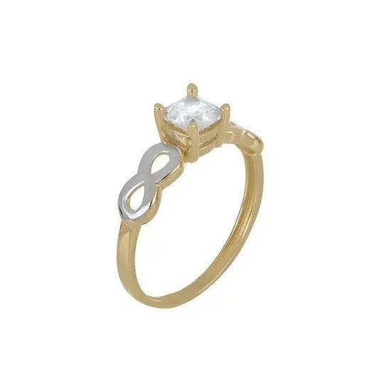 Gold solitaire ring with double infinity