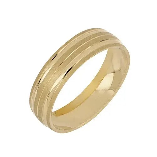 Gold ring with matte finish and two diamond stripes