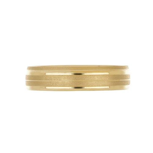 Gold ring with matte finish and two diamond stripes