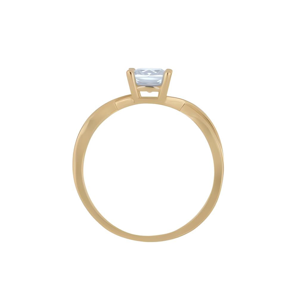 Gold solitaire ring with intertwined lines