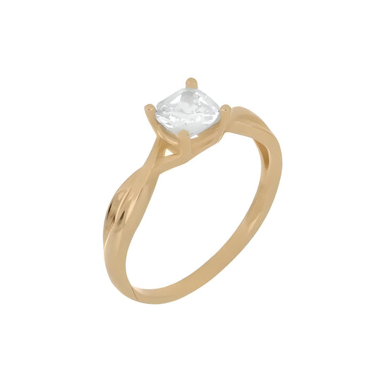 Gold solitaire ring with intertwined lines