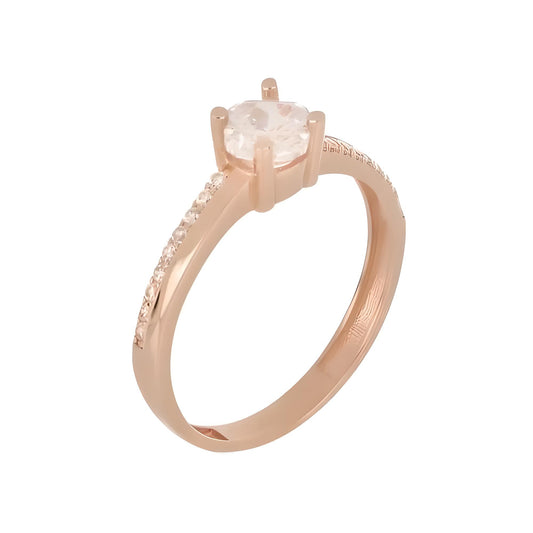 Gold solitaire ring with line of zirconias