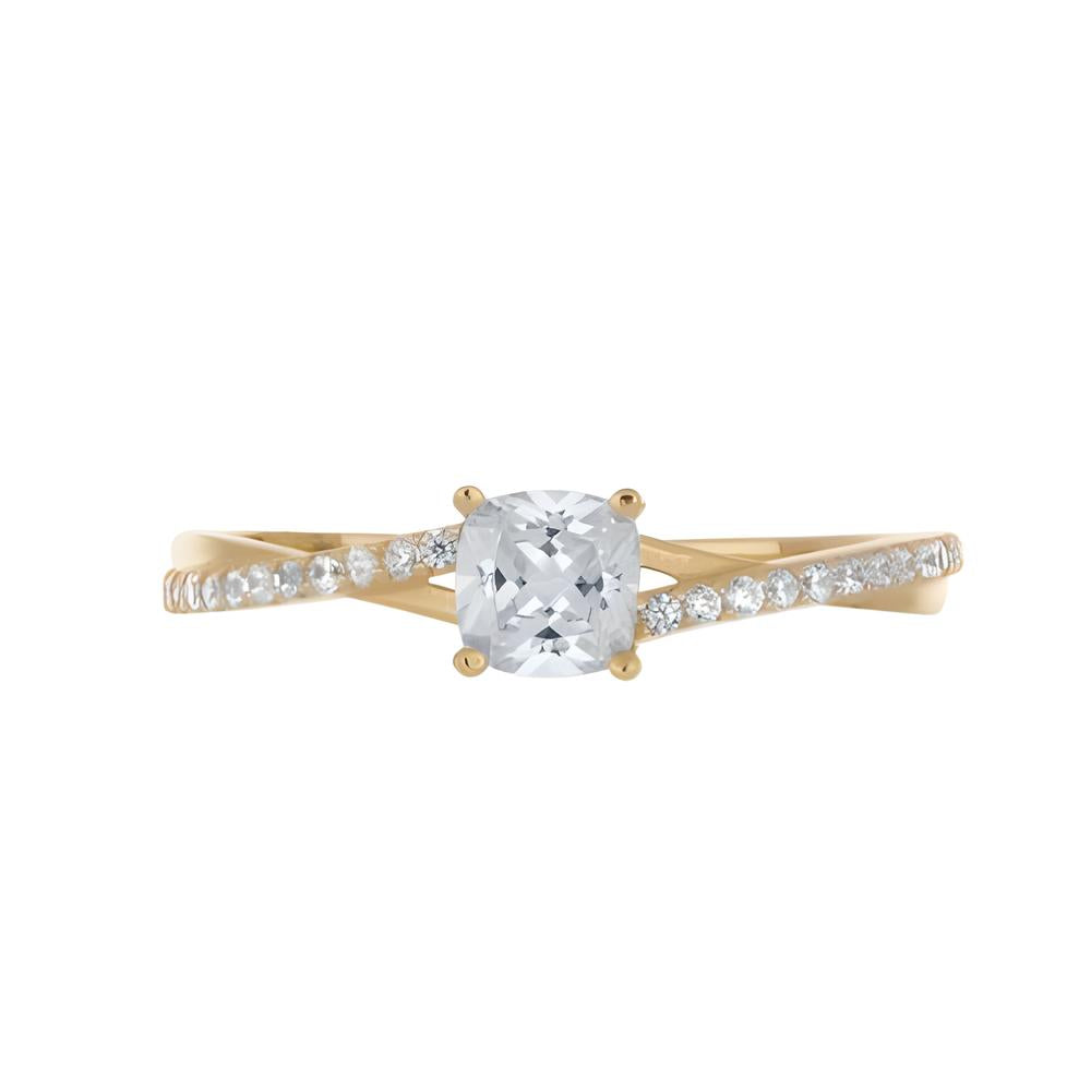 Gold solitaire ring with lines with zircons